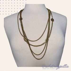 Vintage Monet Necklace Gold Tone Multi-Strand Layered Chain Flower Medallions